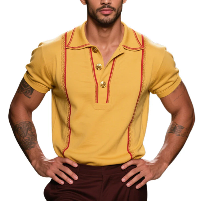 Herre vintage casual stripete brodert bomull kortermet poloskjorte MTA2985E3TO