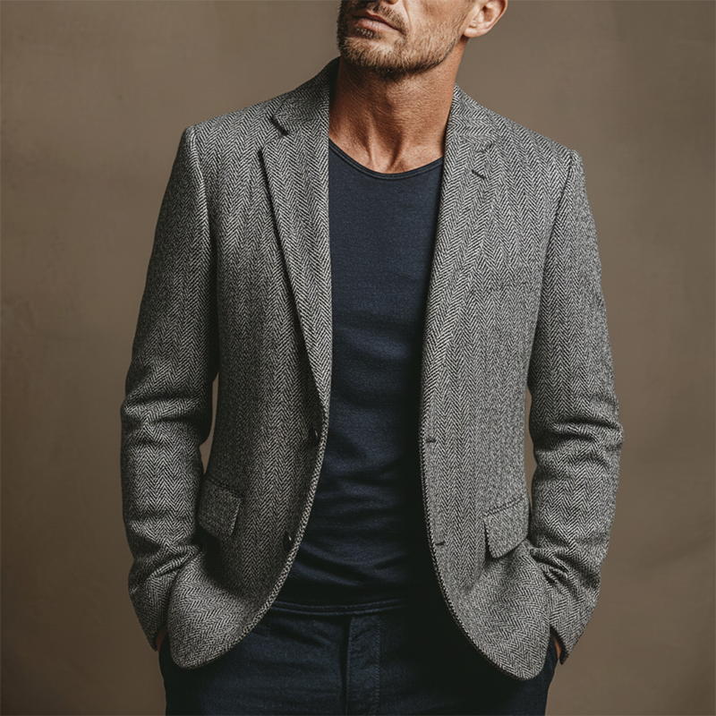 Men's Herringbone Blend Lapel Blazer MTA0672K7X