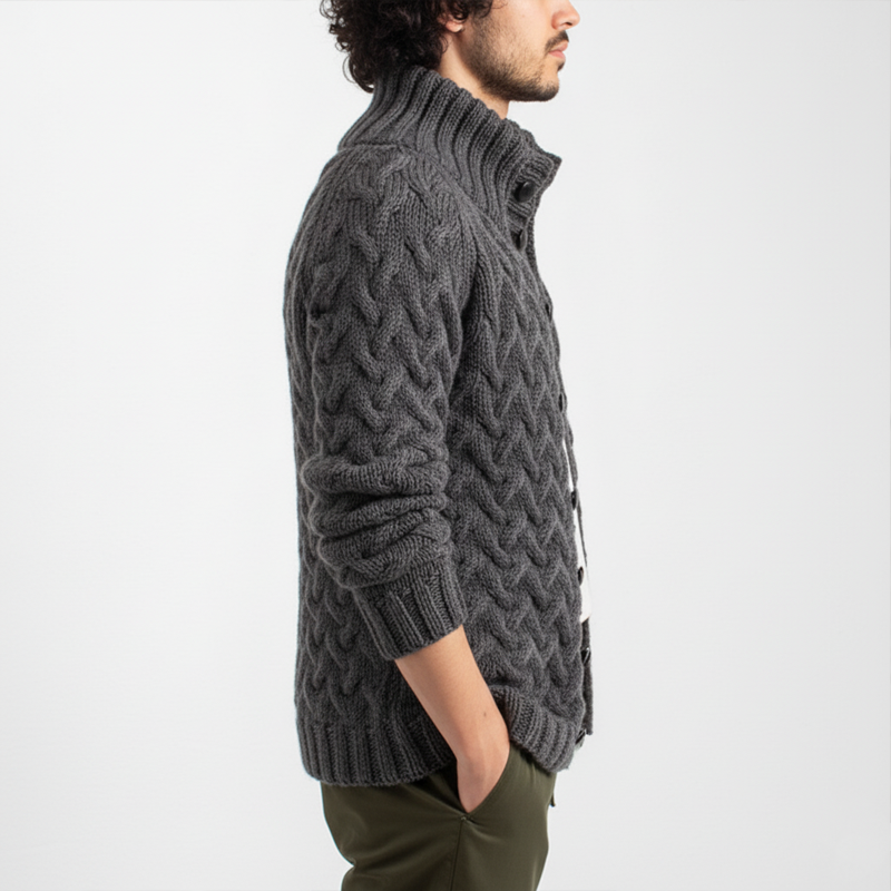 Men's Classic Jacquard Stand Collar Button Knit Cardigan MTA1489J3U