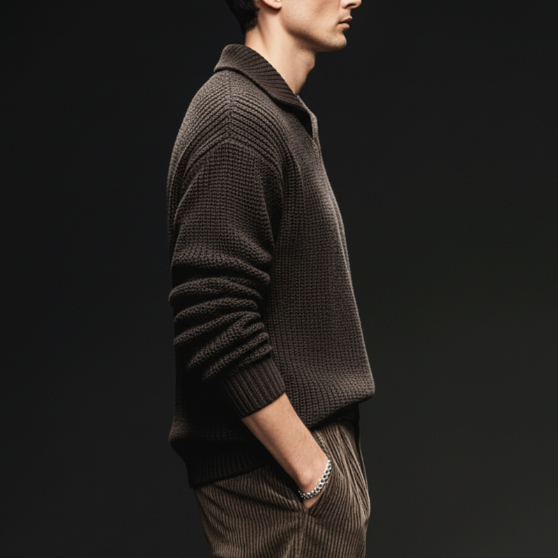 Men's Classic Coffee Stylish Collar Casual Knit Sweater MTA0625K9U