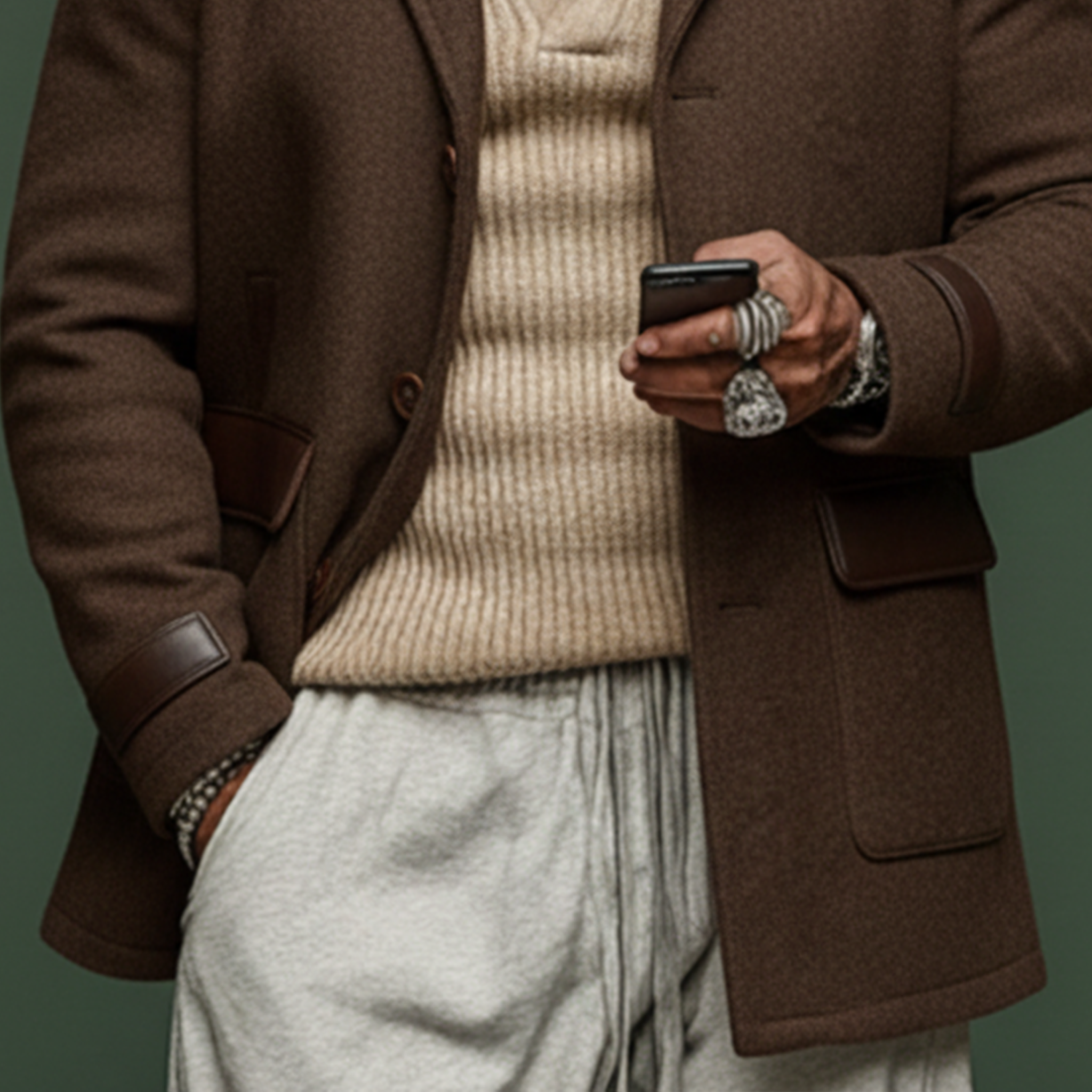 Men's Classic Retro Lapel Patchwork PU Leather Faux Wool Coat MTA0381K8K