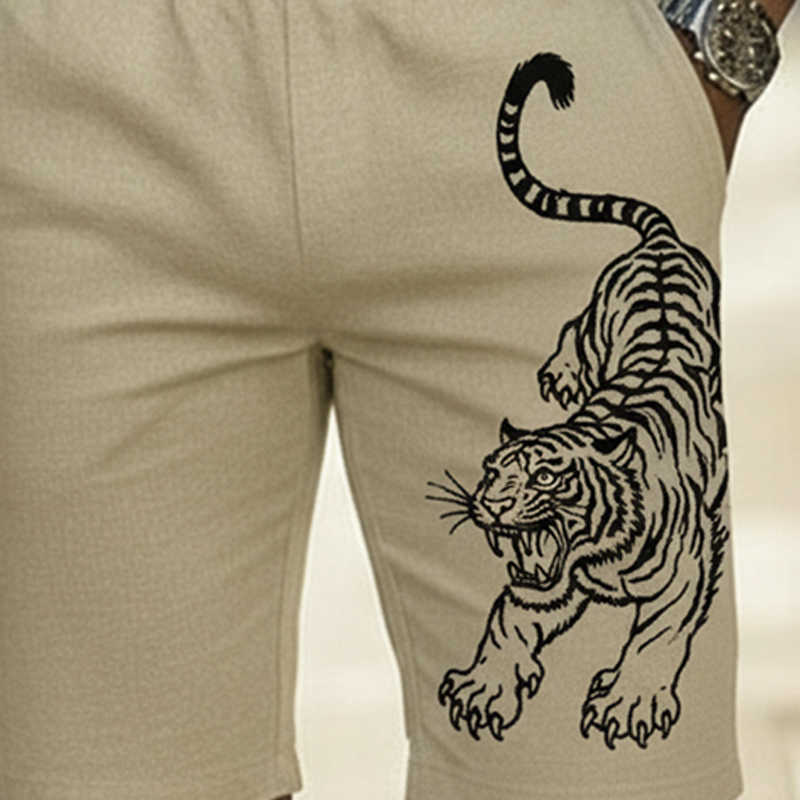 Men's Fashion Tiger-Embroidered 100% Cotton Beach Shorts MTZ2712A8P