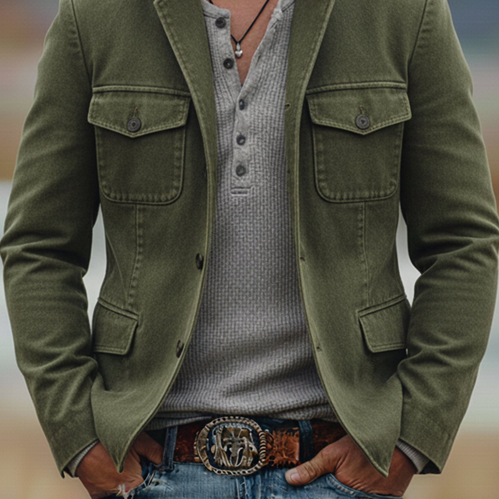 Men's Classic Casual Stand-collar Multi-pocket Washed Cotton Blend Jacket MTA1663L5K