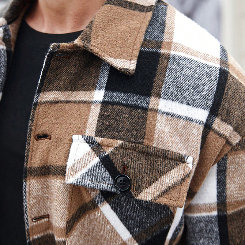Men's Vintage Flannel Lapel Midi Long Sleeve Shirt MTA0991I8X