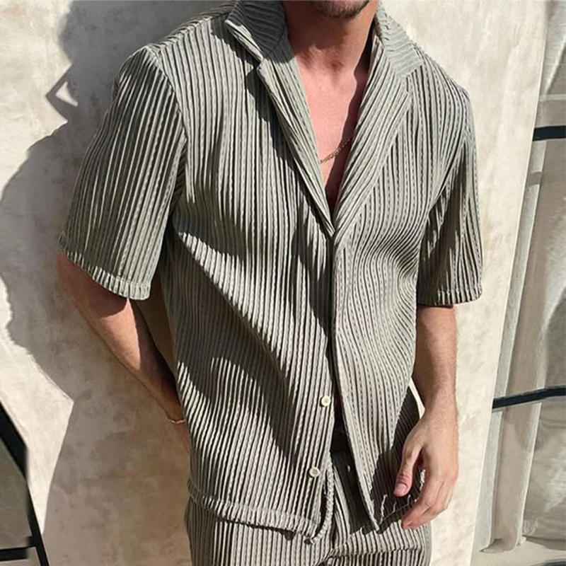 Men's Summer Fashion Casual Textured Fabric Short Sleeve Shirt Shorts Set MTA1626F3U