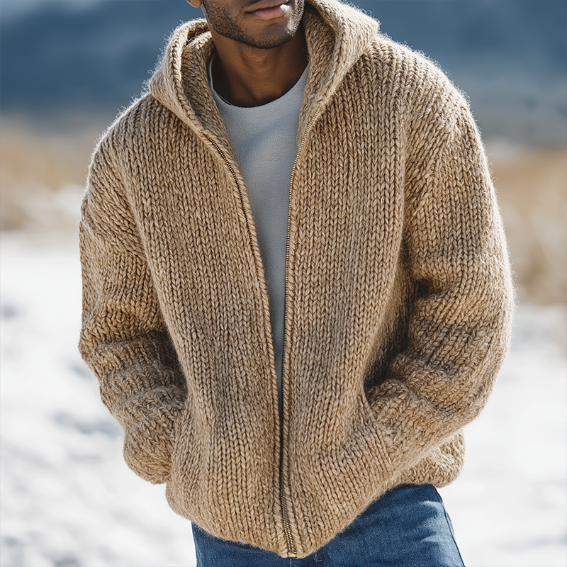 Men's Retro Casual Knit Hooded Zipper Jacket MTA2902H6TO