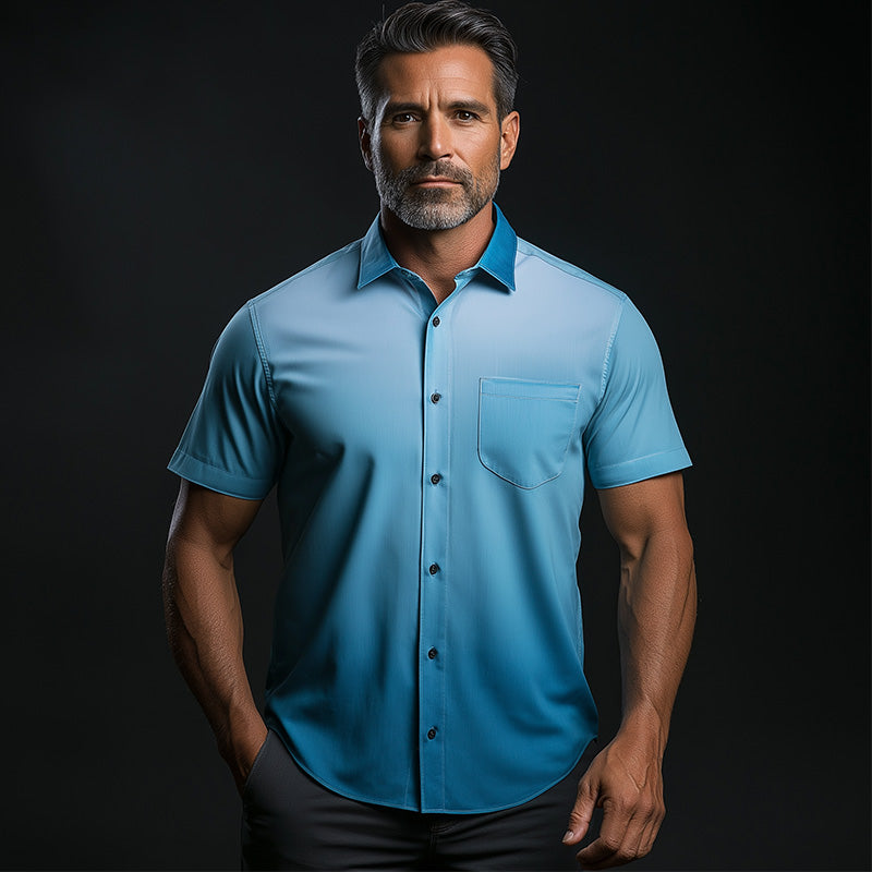Men's Summer Vacation Style Gradient Print Blended Short Sleeve Shirt MTA2231E3P