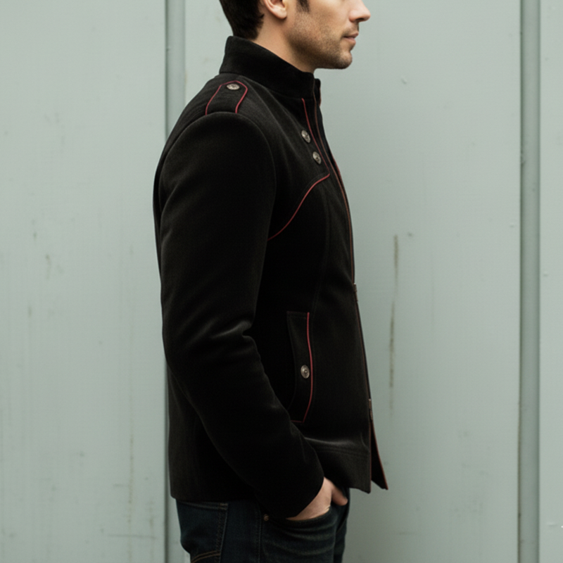 Men's Urban Velvet Stand Collar Zipper Color Block Slim Fit Jacket MTA1850L4U