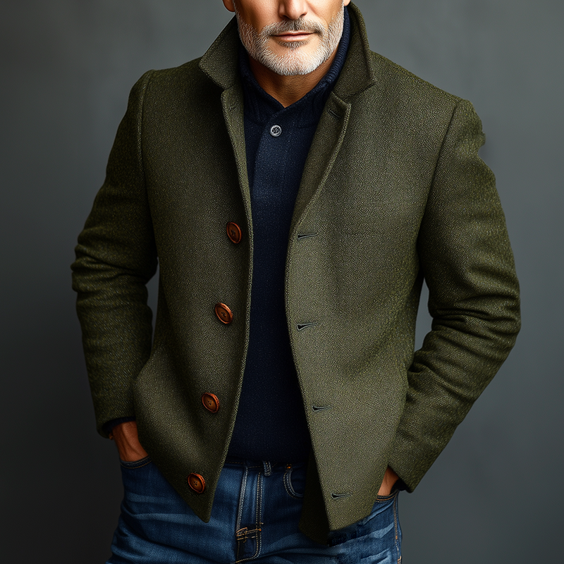 Men's Retro Casual Tweed Single-Breasted Stand Collar Jacket MTA3009J0TO