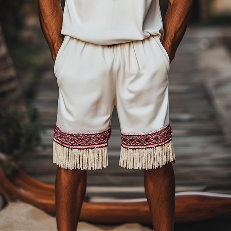 Herreshorts med elastisk midje og broderte dusker i bohemsk bomull MTA2929E6M