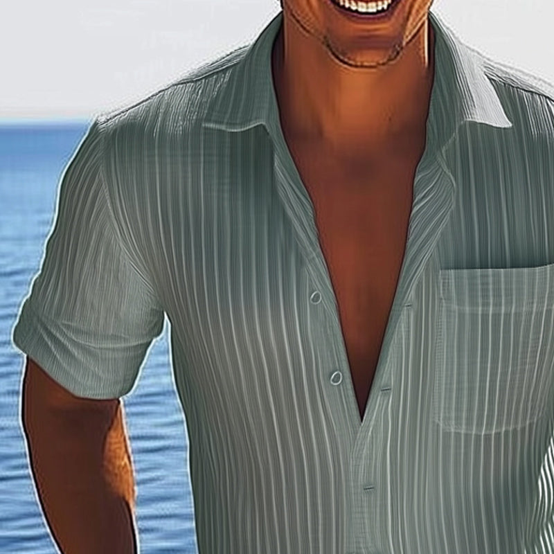 Men's Summer Casual Striped Button Short Sleeve Shirt MTA3006D2U