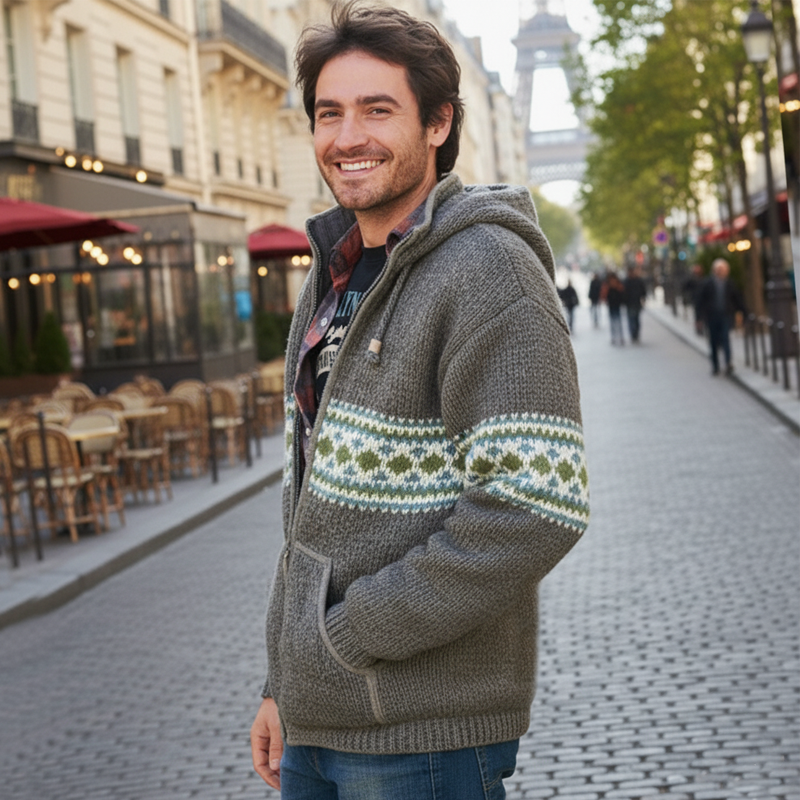 Men's Classic Colorblock Jacquard Hooded Zippered Cardigan MTA0939J1U