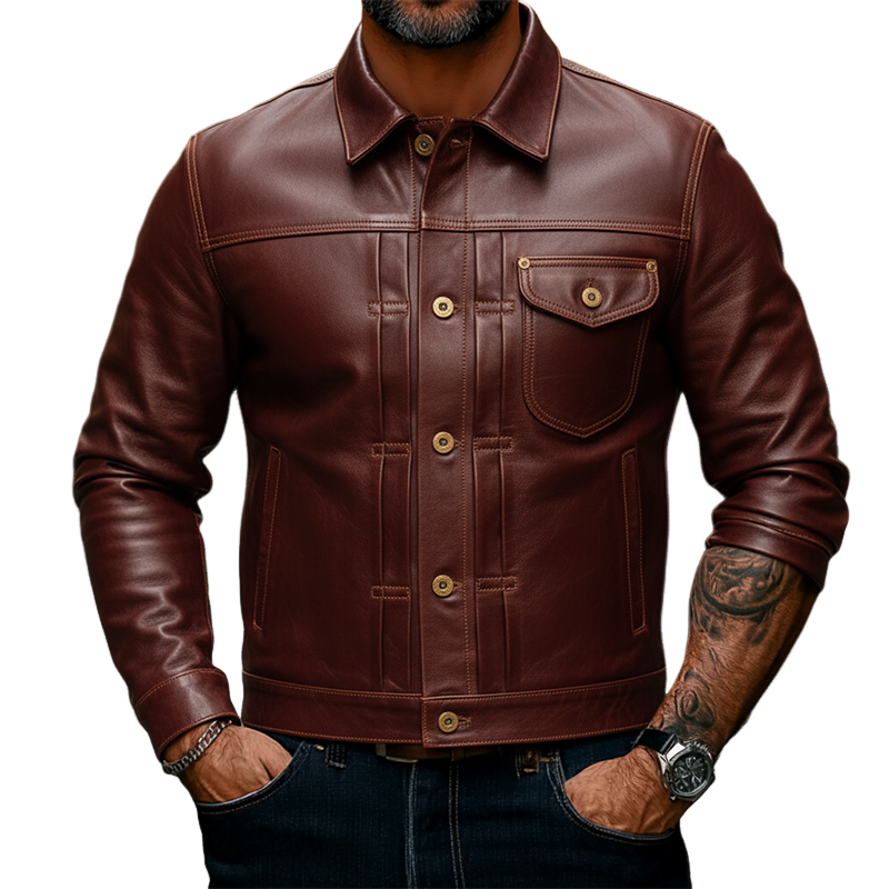 Men's Casual Solid Color Single-Breasted PU Jacket MTA0533L6X