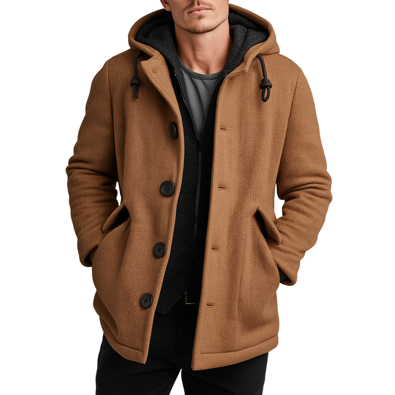 Men's Retro Casual Herringbone Hooded Jacket MTA2566K9TO