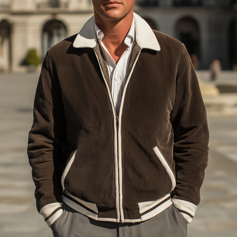 Men's Vintage Corduroy Colorblock Zip-Up Jacket MTA0945I1U