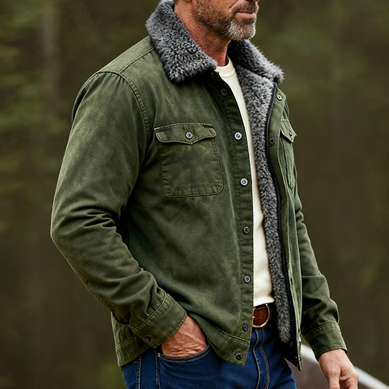 Men's Vintage Casual Cotton Washed Plush Wear-Resistant Lapel Ranch Jacket MTA1567J2TO