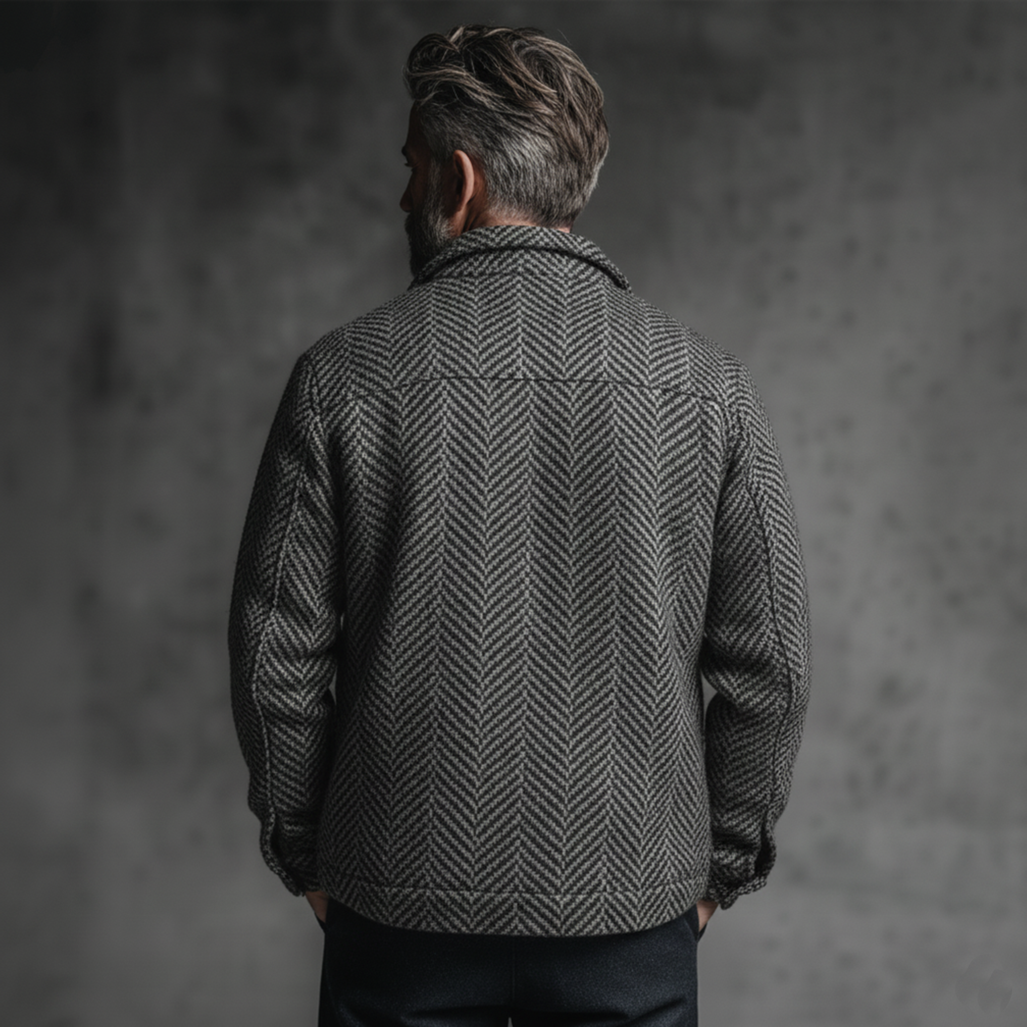 Men's Classic Casual Lapel Faux Herringbone Wool Zipper Jacket MTA1312J5K