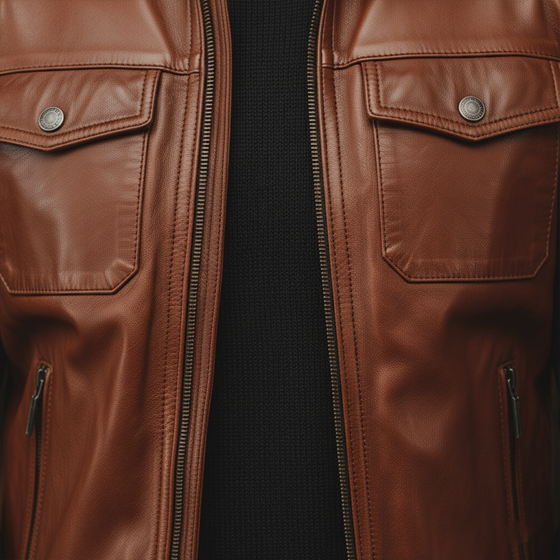 Men's Winter Retro Contrast Color Stitching PU Faux Leather Jacket MTA2342J8P