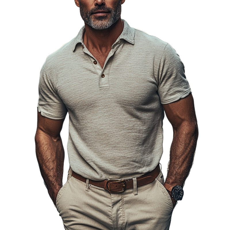 Men's Solid Color Cotton Blended Lapel Short Sleeve POLO Shirt MTA1074E6X