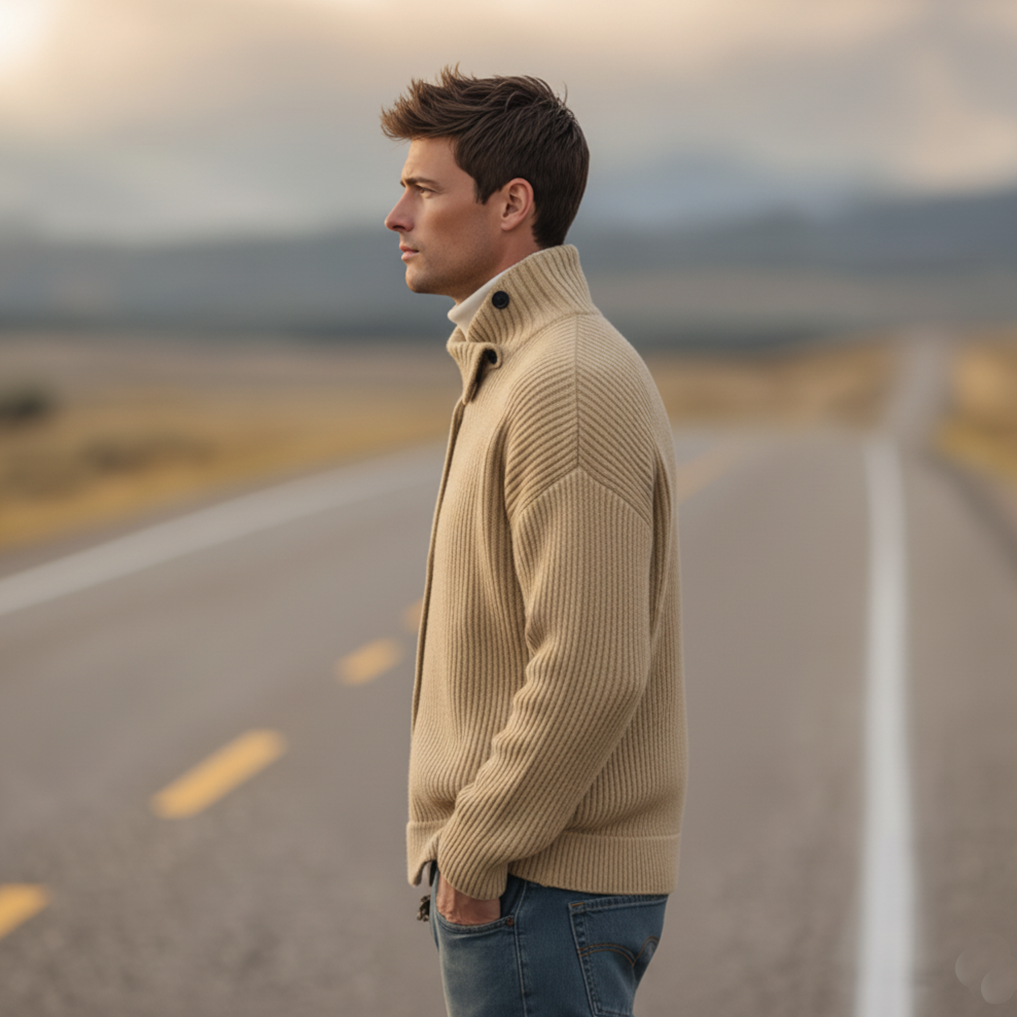 Men's Classic Retro Stand-up Collar Single-breasted Knit Cardigan MTA0714K1K