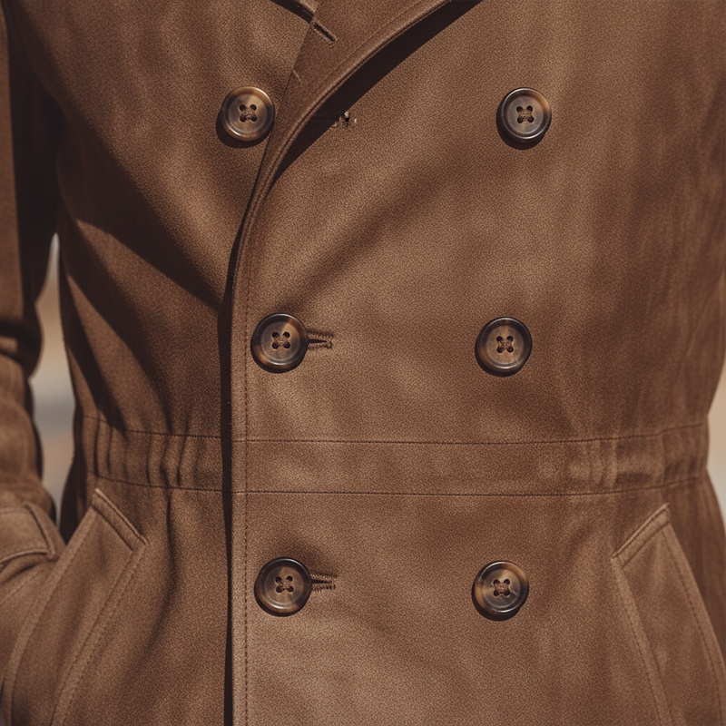 Men's Winter Vintage Double-Breasted Slim Mid-Length Faux Suede Coat MTA1448J0P