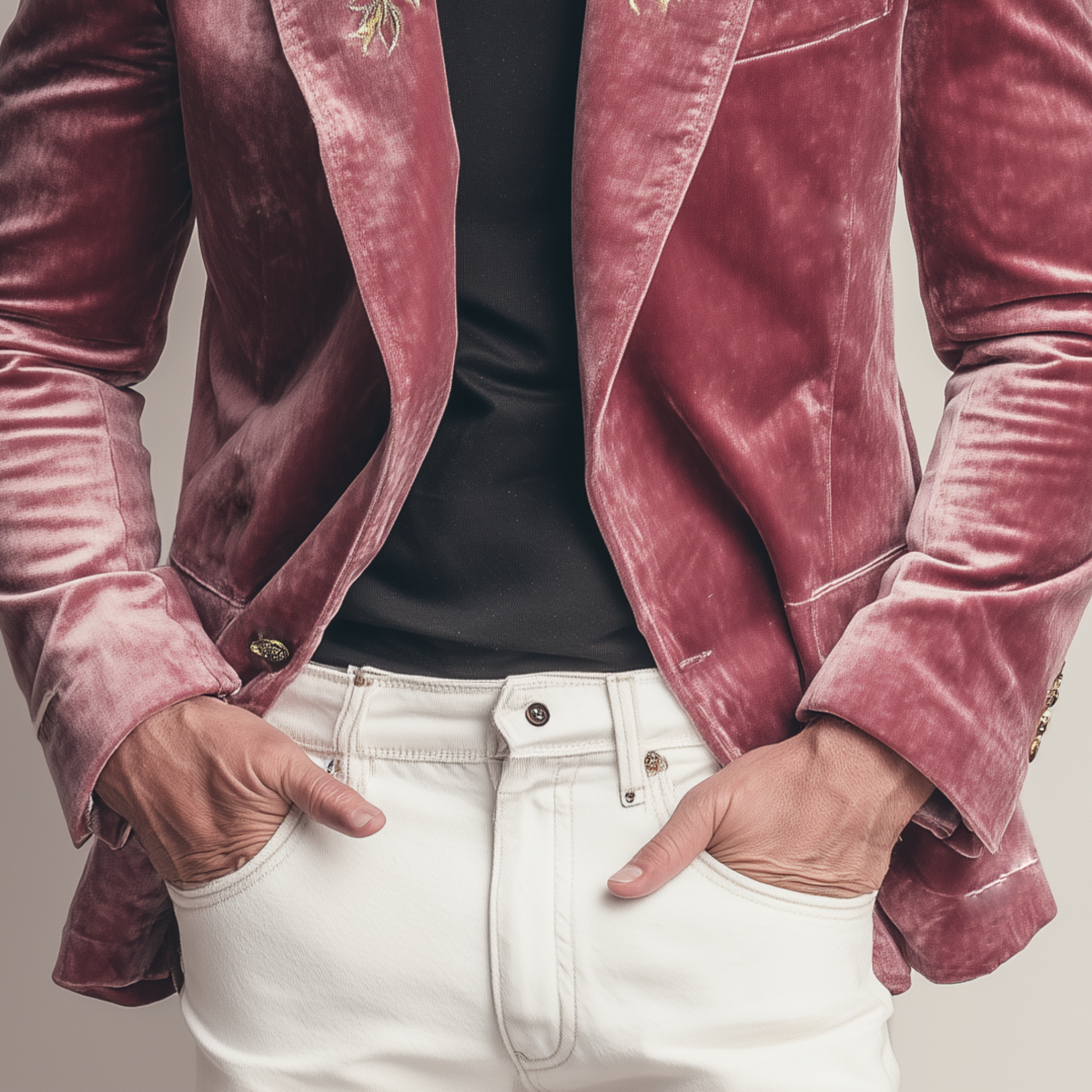 Men's Classic Formal Party Pink Velvet Embroidered Slim Fit Single-breasted Blazer MTA1544H4K