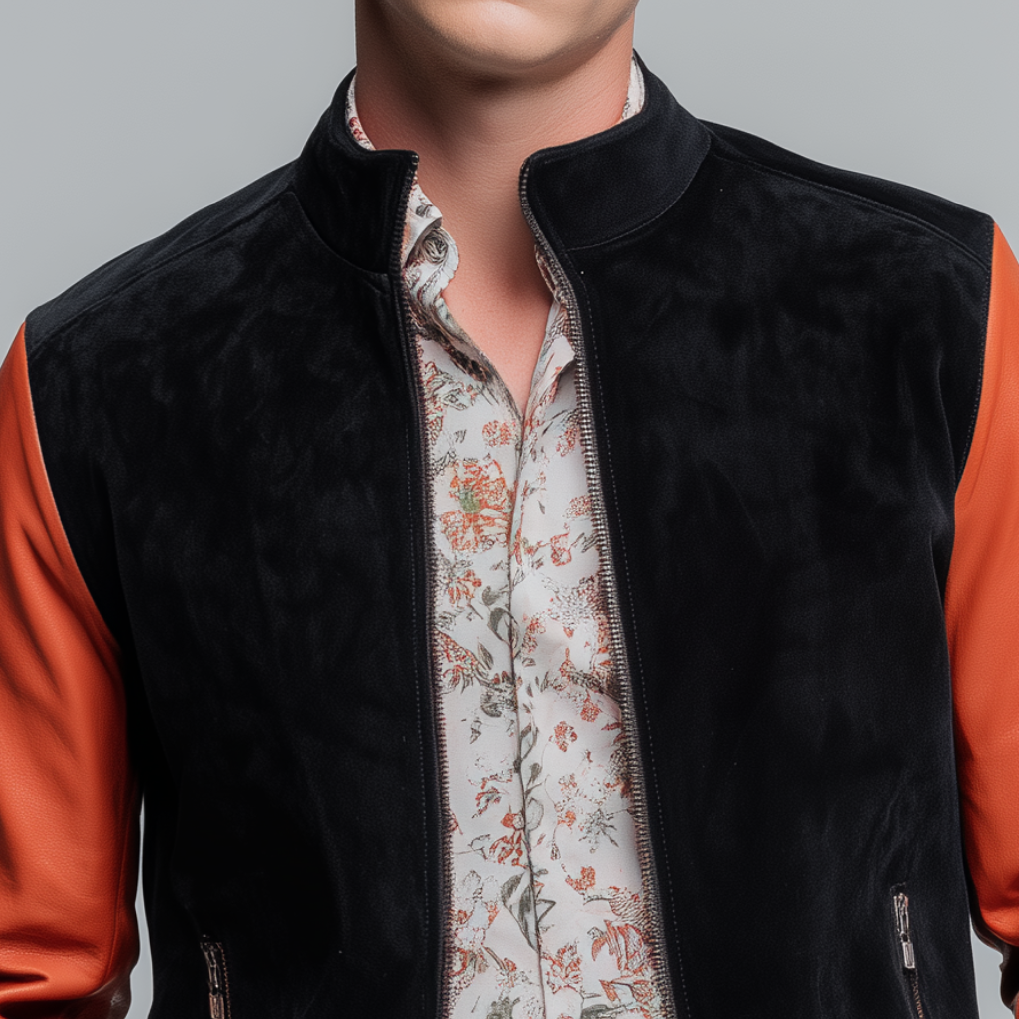 Men's Classic Casual Sleeve PU Leather Stand Collar Suede Jacket MTA0289I3K