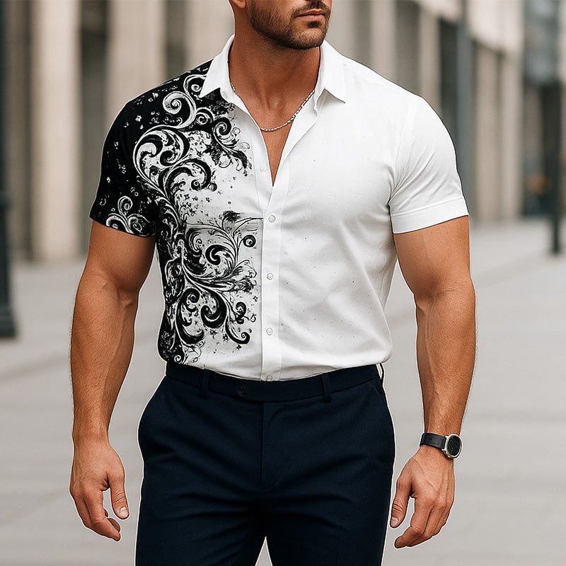 Men's Summer Fashion Printed Cotton Short Sleeve Shirt MTA0361F3P