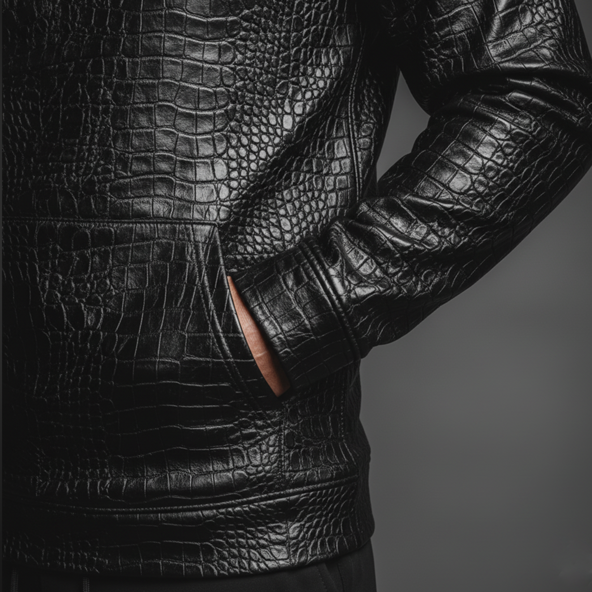 Men's Classic Casual Crocodile Leather PU Leather Hoodie MTA1638J2K