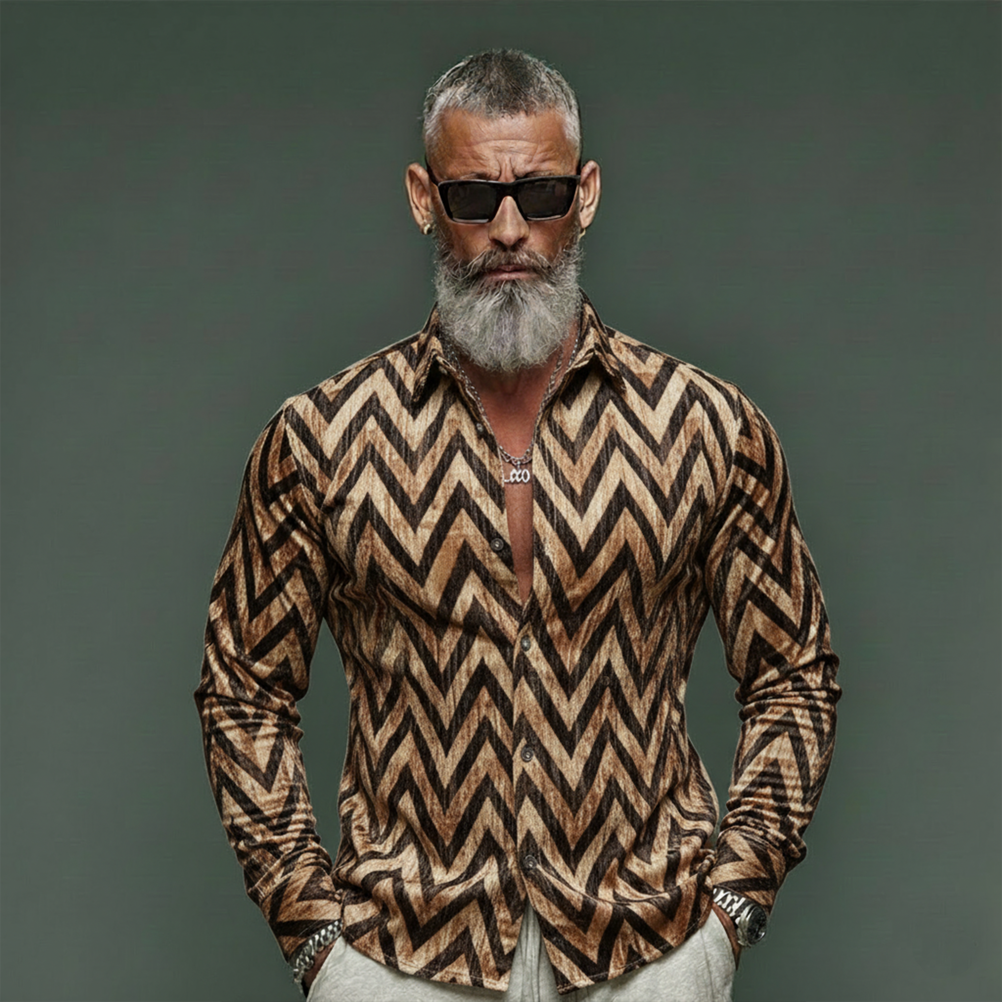 Men's Classic Vintage Velvet Printed Long-sleeved Shirt MTA3096L7K