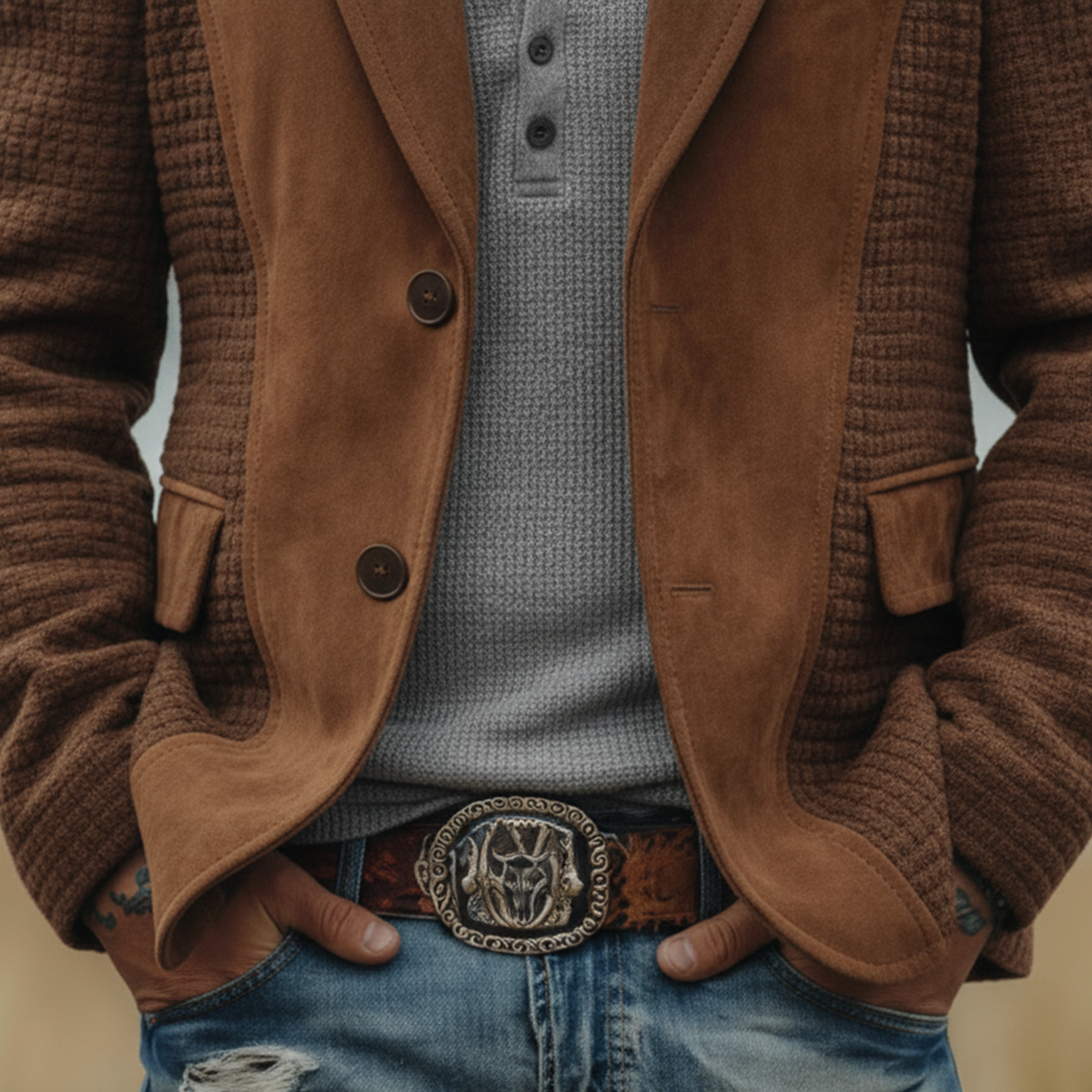 Men's Classic Vintage Western-style Faux Suede Single-breasted Blazer MTA0862L4K