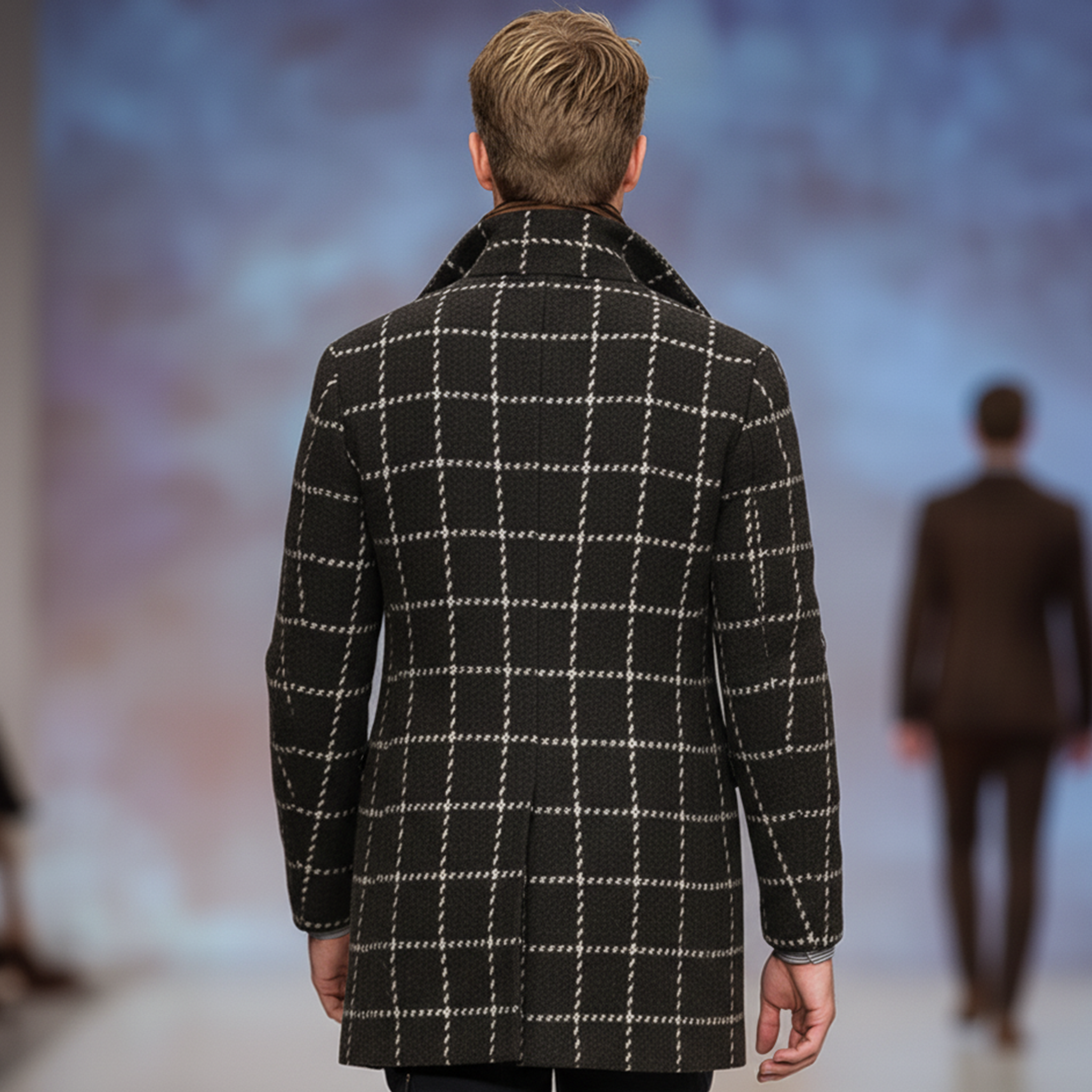 Men's Classic Retro Lapel Faux Plaid Woolen Single-breasted Coat MTA1104J3K