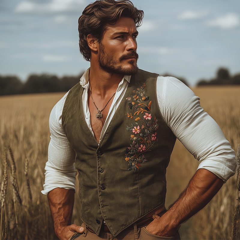 Men's Summer Fashion Embroidery Cotton Blend Sleeveless Vest MTA3037F0P