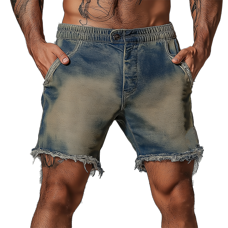 Men's Summer Fashion Washed Raw Edge Distressed Denim Shorts MTA2356F4P
