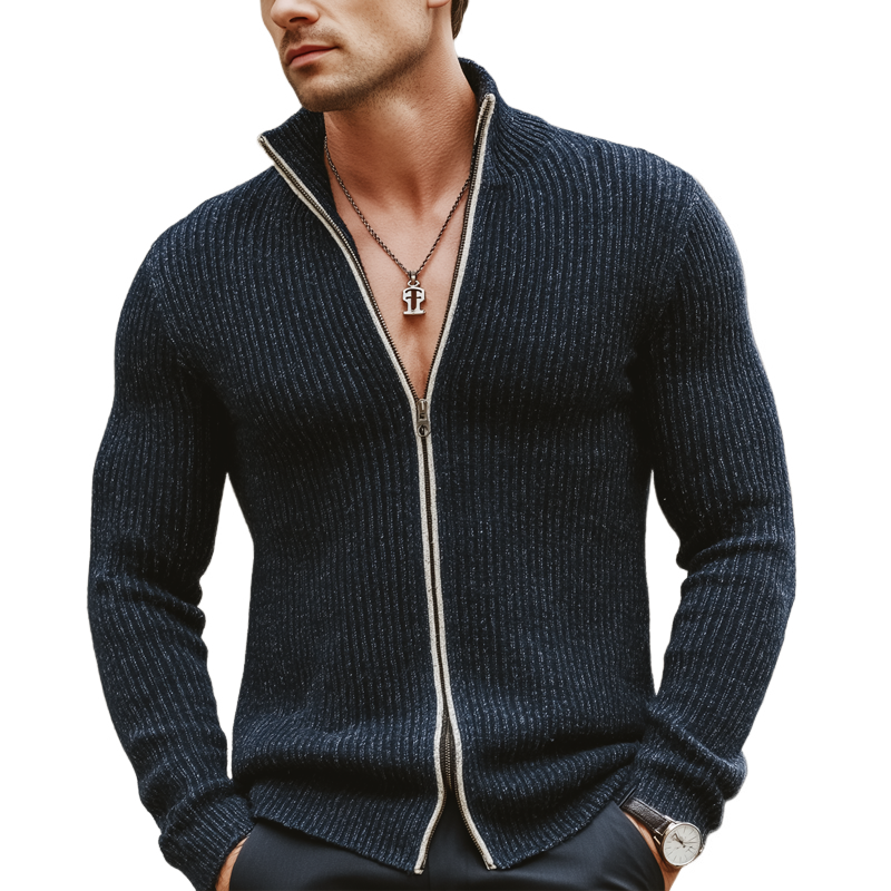 Men's Urban Minimalist Stand Collar Zipper Slim Fit Knit Cardigan MTA1702L9U