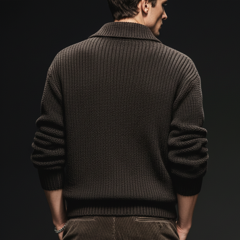 Men's Classic Coffee Stylish Collar Casual Knit Sweater MTA0625K9U