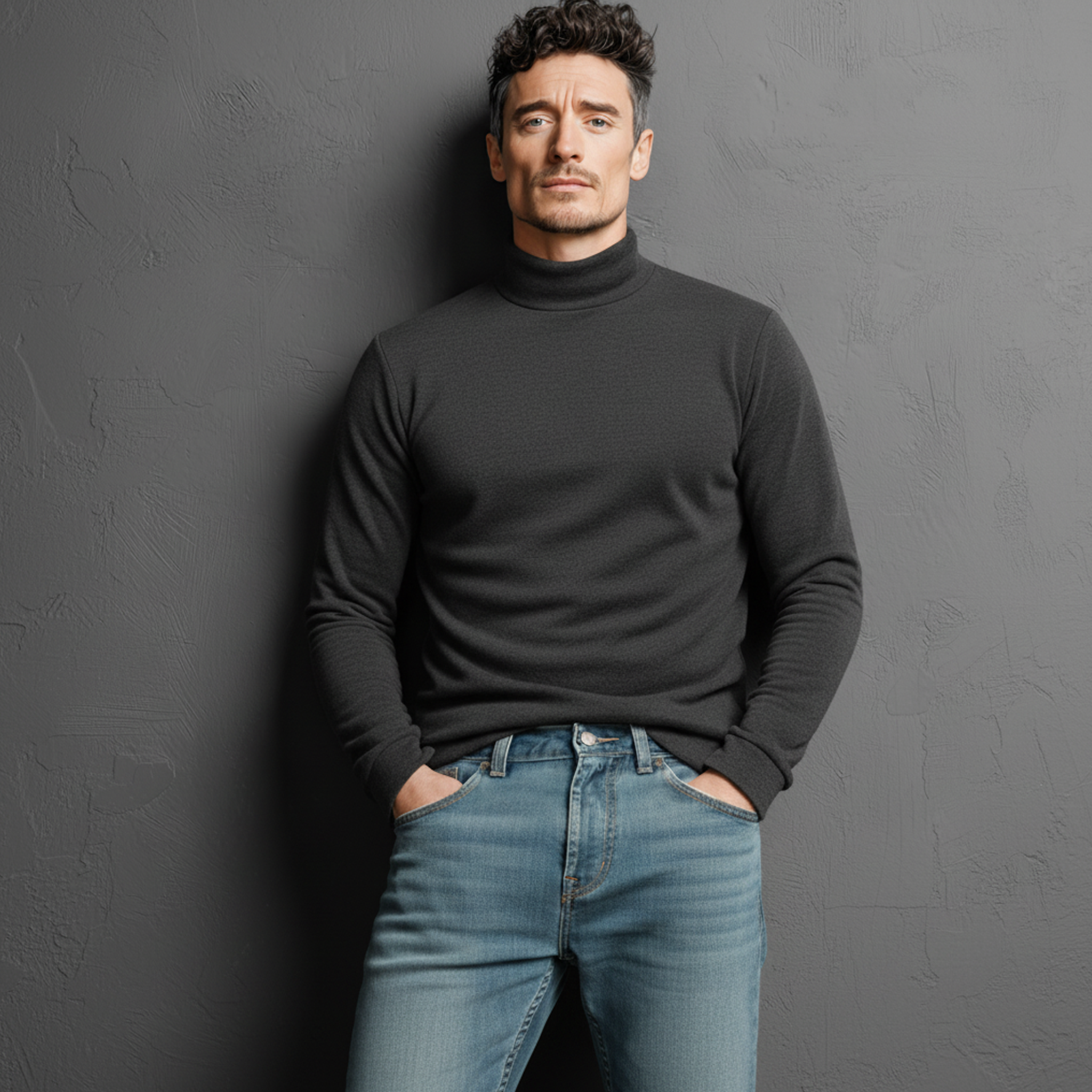 Men's Classic Half-high Collar Dralon Fabric Warm Slim Long-sleeved T-shirt MTA2013J3K