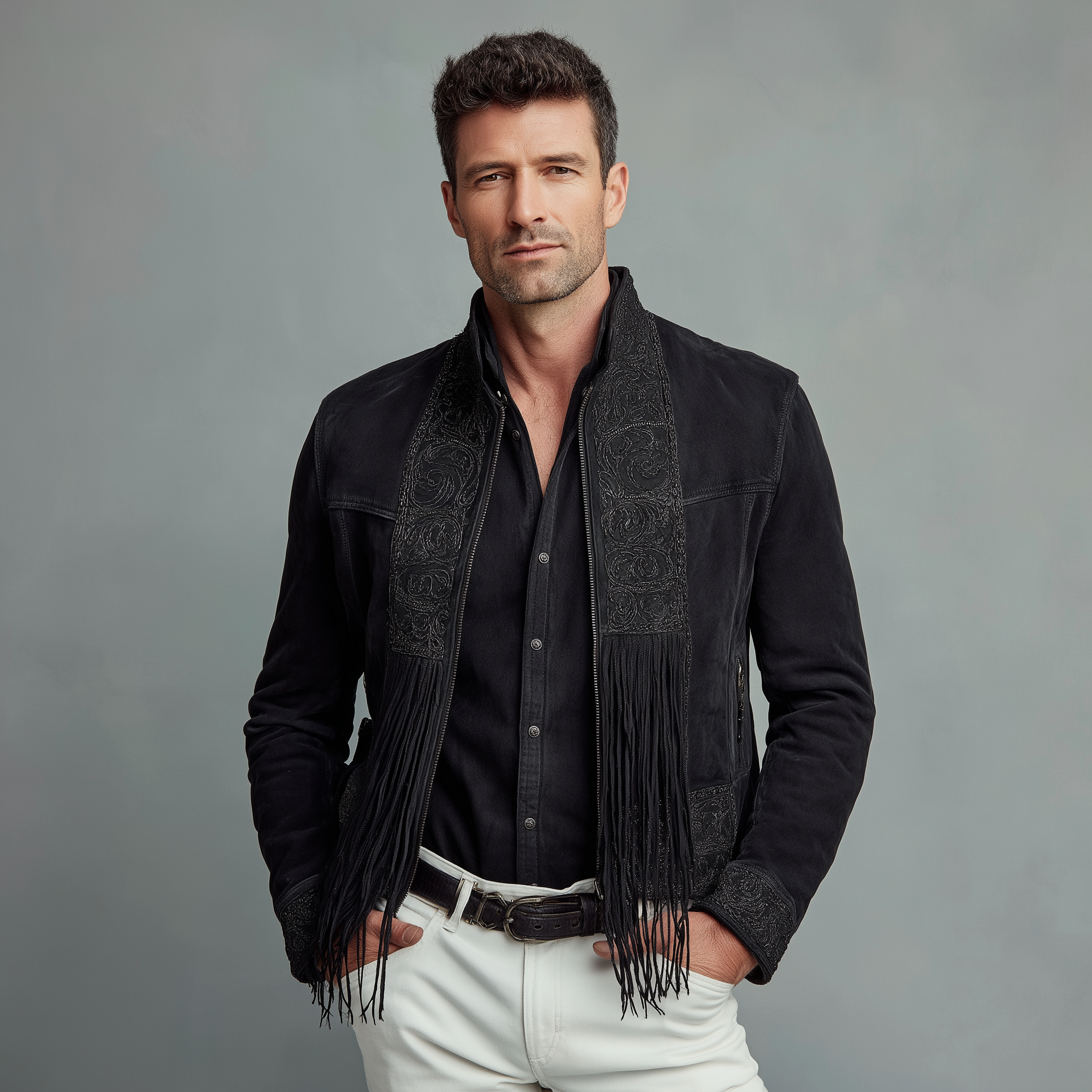 Men's Vintage Exquisite Embroidered Tassel Faux Suede Jacket MTA2724H3P