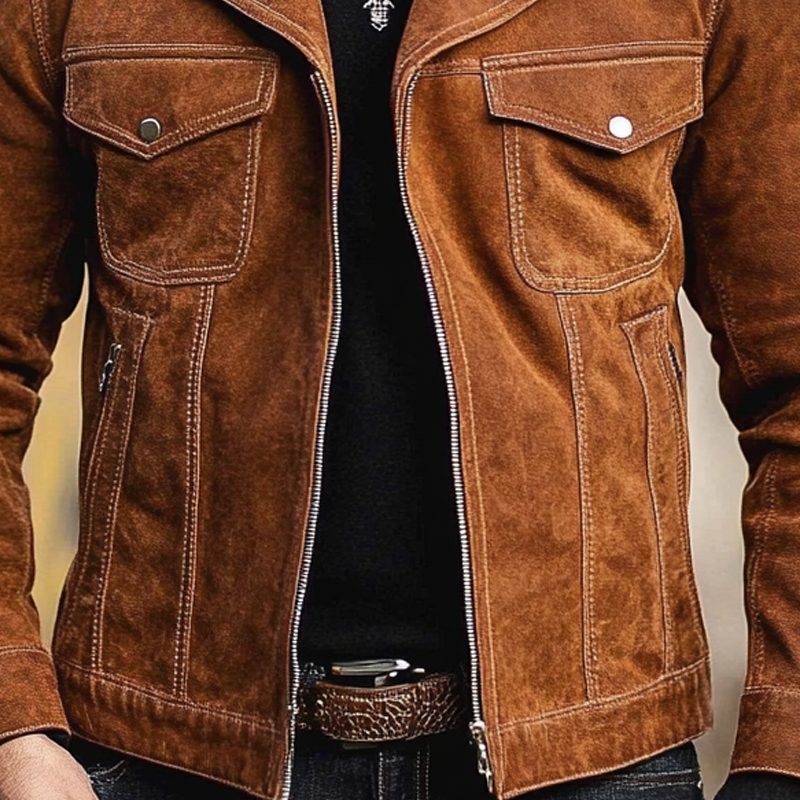 Men's Solid Single-breasted Faux Suede Jacket MTA2550H2X