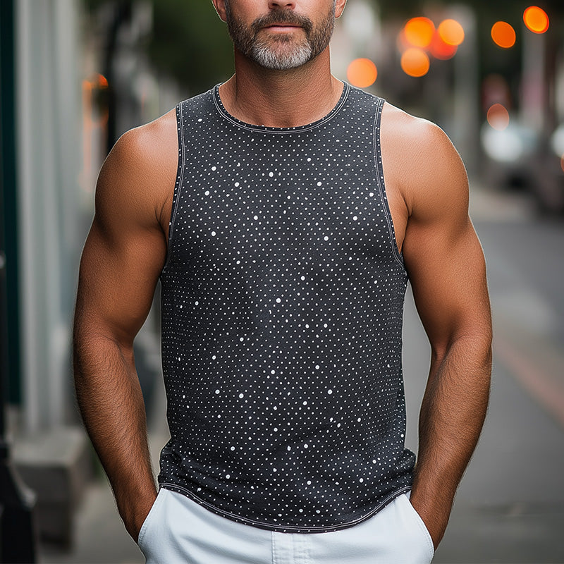 Men's Summer Fashion Polka Dot Printed Cotton Tank Top MTA2414E4P