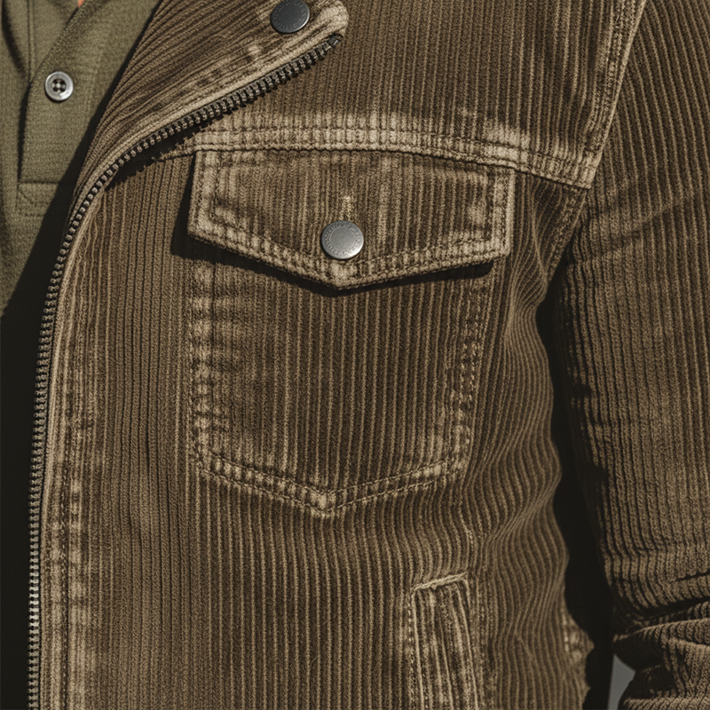 Men's Winter Fashion Washed Corduroy Fleece Detachable Collar Jacket MTA2525I9P