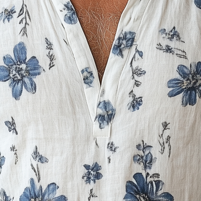 Men's Simple Printed Linen Long-Sleeved Shirt MTA3015G8P