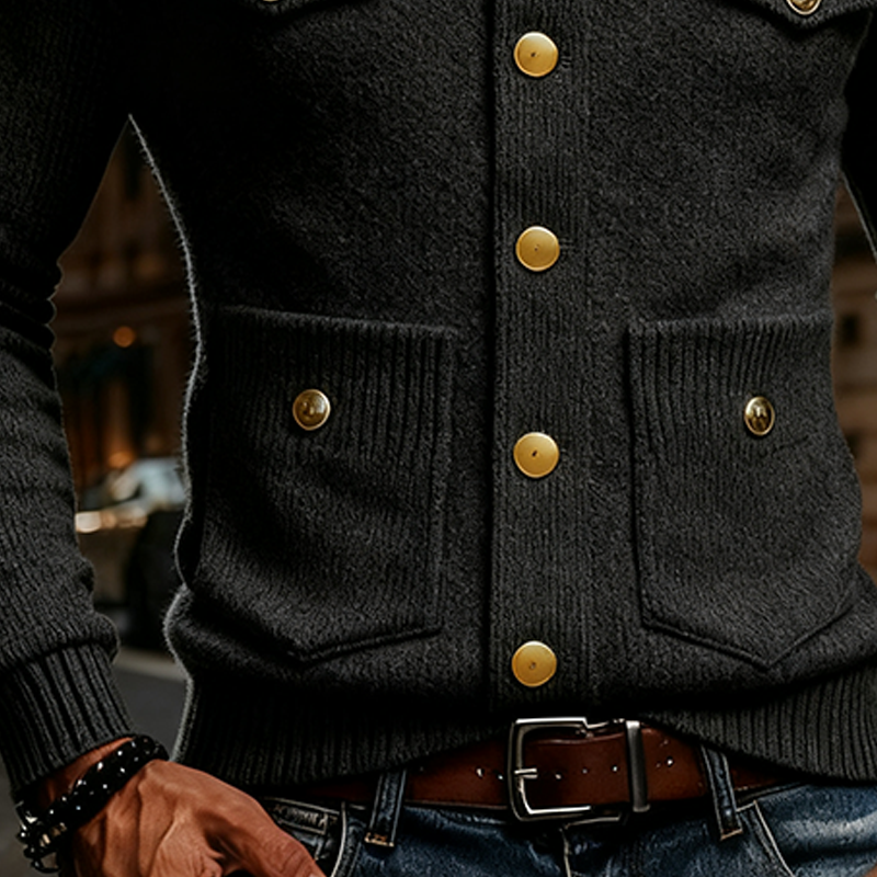 Men's Slim Fit Knit Solid Color Decorative Button Pullover Sweater MTA2210J1X