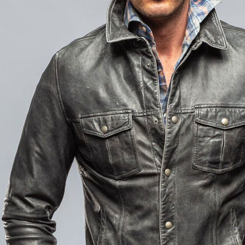 Men's Classic Vintage Pu Leather Snap Button Jacket MTA0817I4U