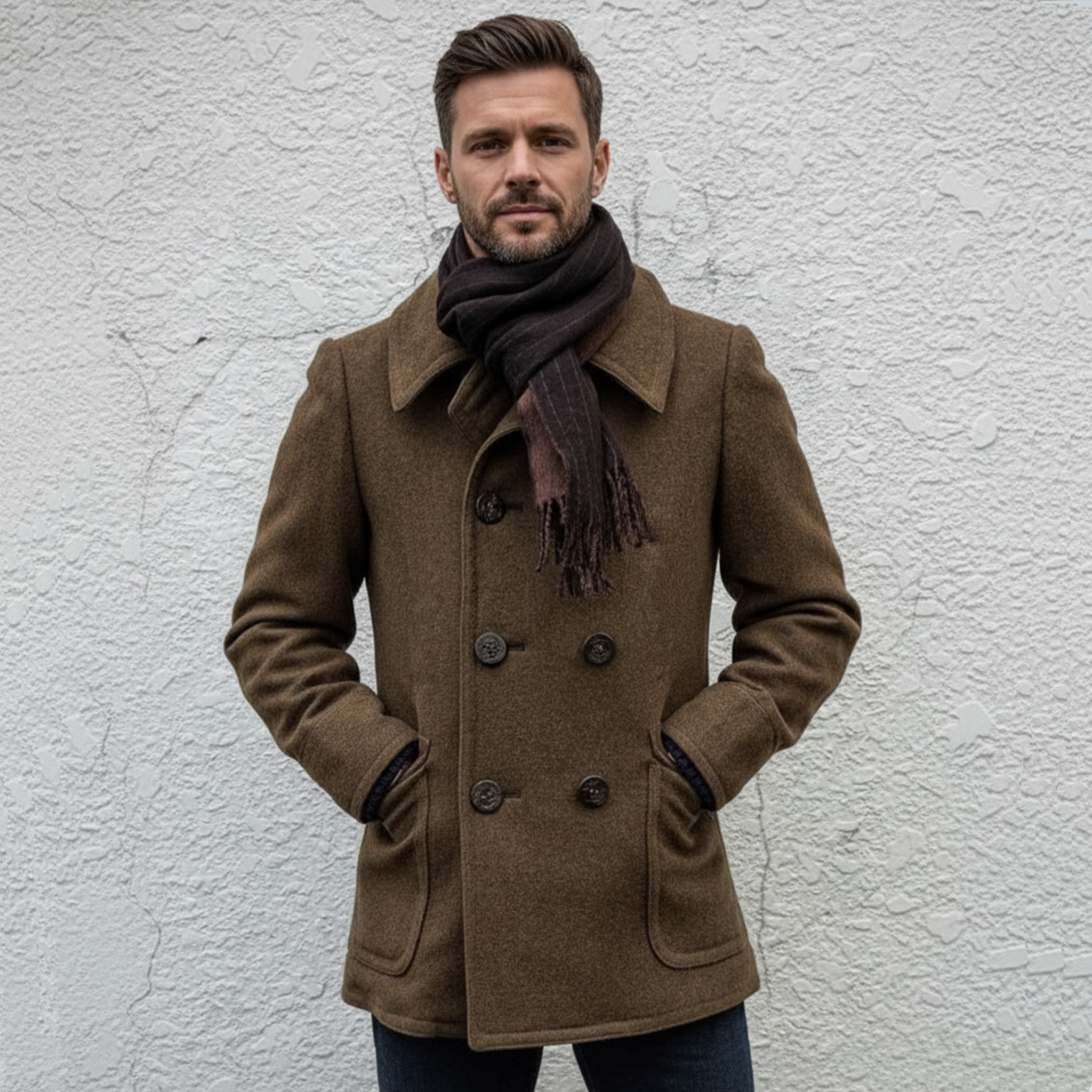 Men's Classic Retro Lapel Double-breasted Faux Wool Jacket MTA3131J1K