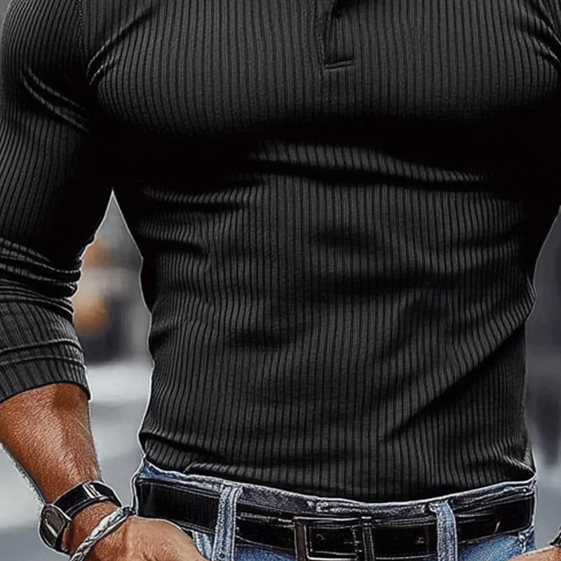 Men's Striped Textured Basic Elastic Long-sleeved POLO Shirt MTA1139J2X