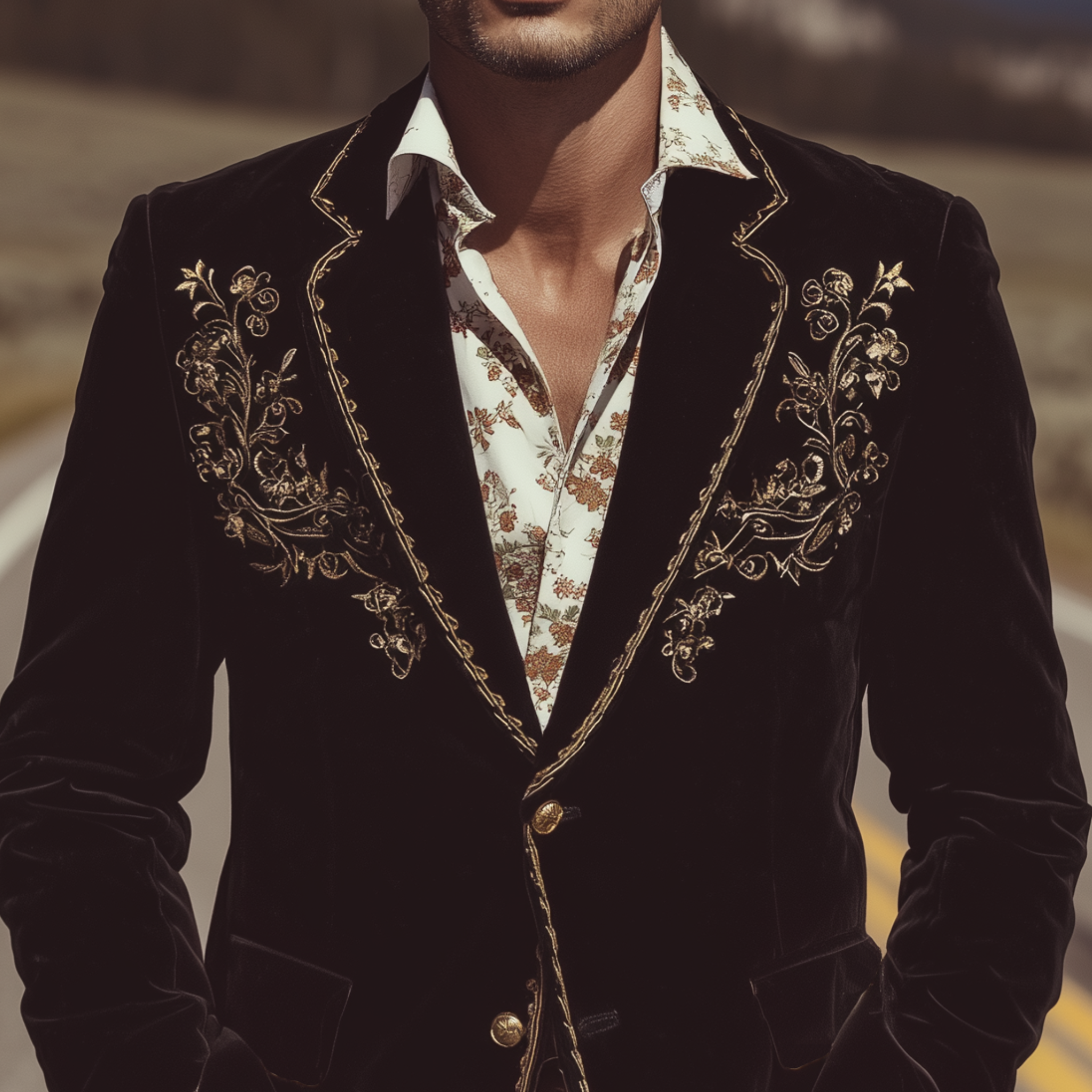 Men's Classic Retro Western Style Velvet Embroidered Single-breasted Slim-fit Blazer MTA1510H8K