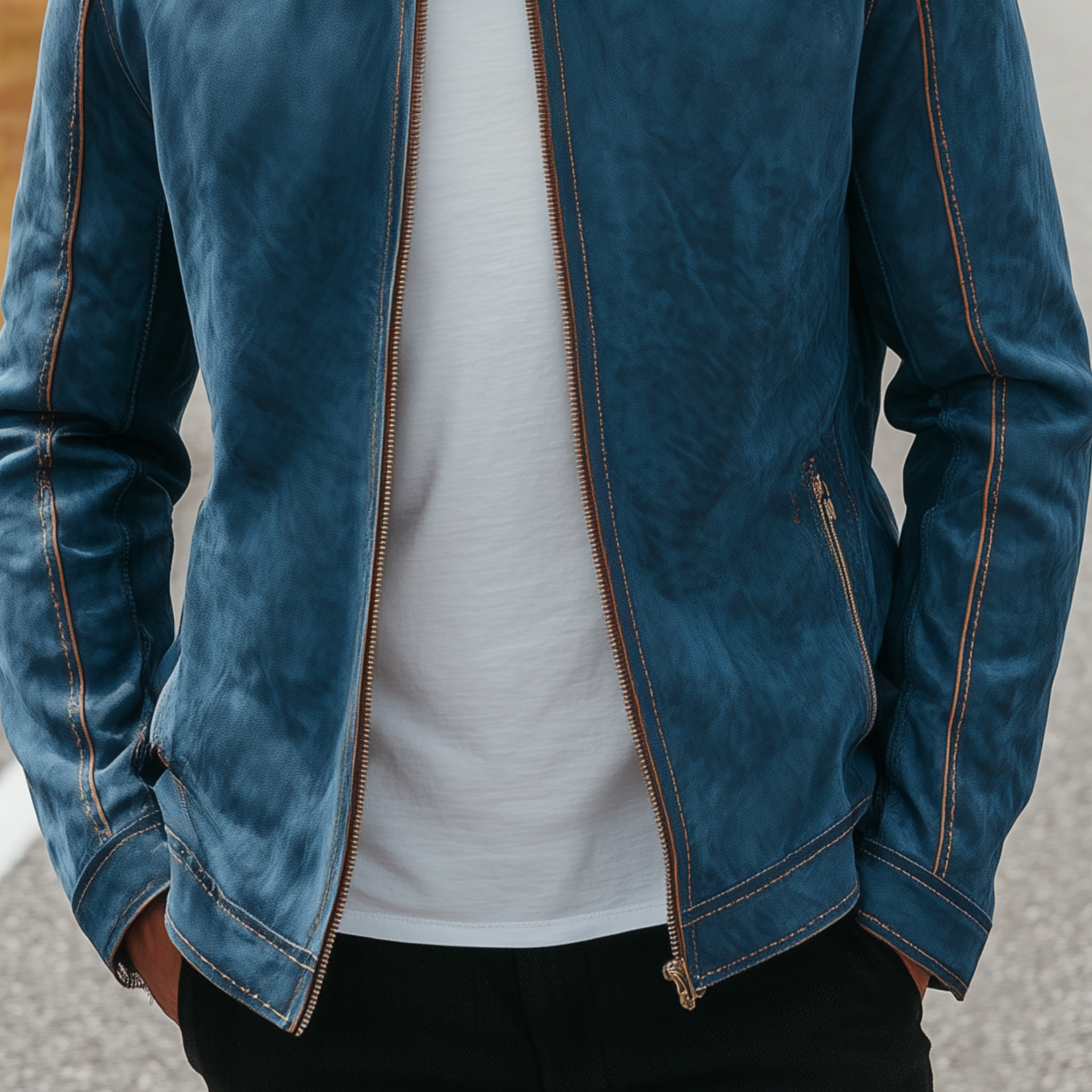 Men's Classic Retro Western Style Stand Collar Suede Zip-Up Jacket MTA2527H6K