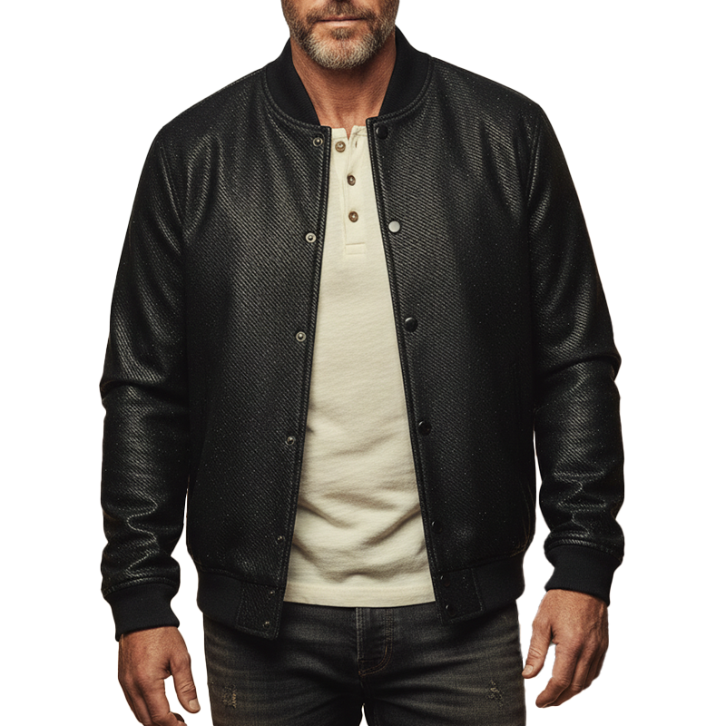 Men's Retro Twill Faux Leather Sequin Jacket MTA2168K4P