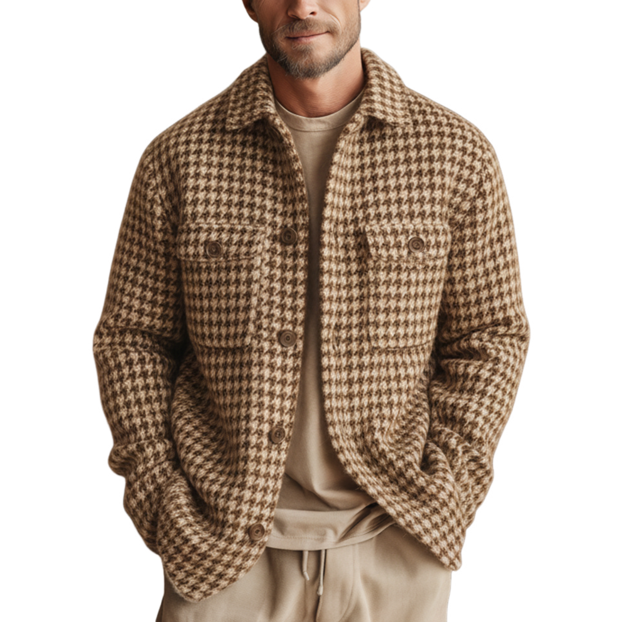 Men's Classic Casual Faux Houndstooth Wool Shirt MTA2742J7K